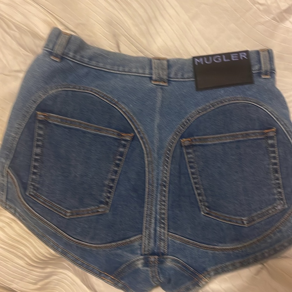 Mugler panelled denim shorts